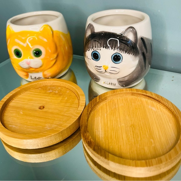 Cute Cat Planter Set - Yellow and Gray - Picture 2 of 6